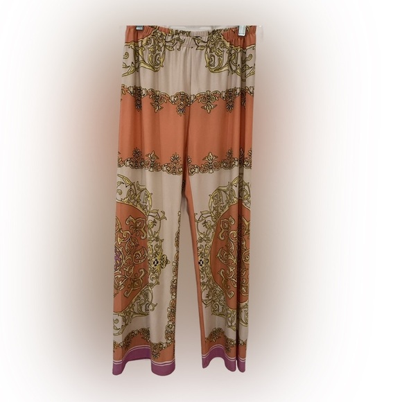 Melissa Paige Orange and Cream Paisley Wide Leg Pants Size Small - Picture 1 of 5